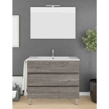 Ensemble de salle de bain Imperia 3 tiroirs – 10 couleurs différentes – 15 dimensions – Meuble, lavabo et miroir – Chêne Smoky 100x40Cm