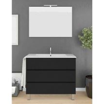 Ensemble de salle de bain Imperia 3 tiroirs – 10 couleurs différentes – 15 dimensions – Meuble, lavabo et miroir – Graphite 60x35Cm