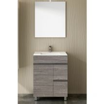 Ensemble de salle de bain Isquia 2 tiroirs et deux portes – 7 couleurs différentes – 15 dimensions – Meuble, lavabo et miroir – Chêne Smoky 60x35Cm