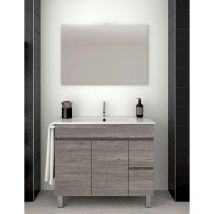 Ensemble de salle de bain Isquia 2 tiroirs et deux portes – 7 couleurs différentes – 15 dimensions – Meuble, lavabo et miroir – Chêne Smoky 100x40Cm