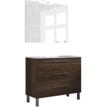 Mennza - Ensemble De Salle De Bain Meuble 100cm Stay Three Classic Bois Foncé - Vasque - Miroir - Applique
