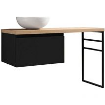 Mennza - Ensemble de salle de bain meuble 120cm industrial dark bois clair et noir - Vasque bol en céramique