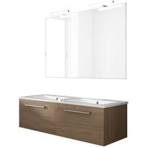 Mennza - Ensemble de salle de bain meuble suspendu 120cm nice classic bois clair - Vasque - Miroir - Applique