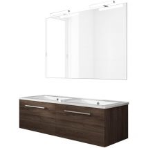 Mennza - Ensemble de salle de bain meuble suspendu 120cm nice classic bois foncé - Vasque - Miroir - Applique