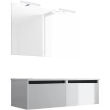 Mennza - Ensemble De Salle De Bain Meuble Suspendu 120cm Nice Edge Blanc Brillant - Vasque - Miroir - Applique