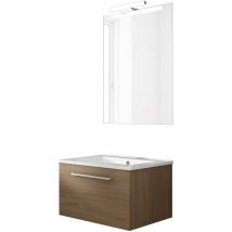 Mennza - Ensemble de salle de bain meuble suspendu 60cm nice classic bois clair - Vasque - Miroir - Applique