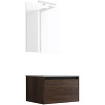 Ensemble de salle de bain meuble suspendu 60cm NICE EDGE bois foncé - Vasque - Miroir - Applique