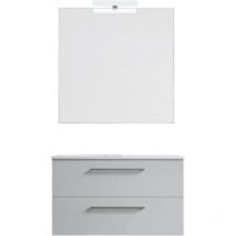 Mennza - Ensemble de salle de bain meuble suspendu 80cm double classic blanc brillant - Vasque - Miroir - Applique