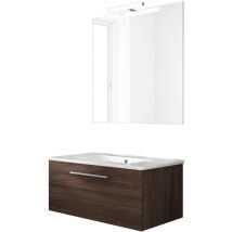 Mennza - Ensemble de salle de bain meuble suspendu 80cm nice classic bois foncé - Vasque - Miroir - Applique
