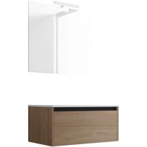 Mennza - Ensemble de salle de bain meuble suspendu 80cm nice edge bois clair - Vasque - Miroir - Applique
