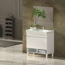 Ensemble de salle de bain nebari avec pieds 2 portes ou un tiroir au choix- Comprend meubles, lavabo et miroir Blanc 80x40Cm avec portes