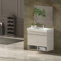 Ensemble de salle de bain nebari 2 portes ou un tiroir au choix- Comprend meubles, lavabo et miroir Blanc Nordique 120x45Cm 2 vasques avec tiroir