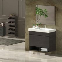 Ensemble de salle de bain nebari 2 portes ou un tiroir au choix- Comprend meubles, lavabo et miroir Chêne Sinatra 100x45Cm avec tiroir