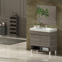 Ensemble de salle de bain nebari avec pieds 2 portes ou un tiroir au choix- Comprend meubles, lavabo et miroir Chêne Smoky 120x45Cm 2 vasques avec