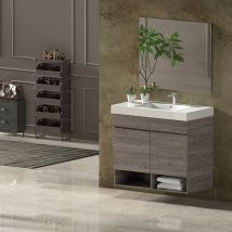 Ensemble de salle de bain NEBARI 2 portes ou un tiroir au choix- Comprend meubles, lavabo et miroir Chêne Smoky 100x40Cm avec portes