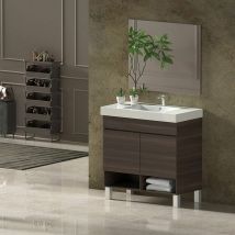 Ensemble de salle de bain nebari avec pieds 2 portes ou un tiroir au choix- Comprend meubles, lavabo et miroir Fresne tea 80x45Cm avec tiroir