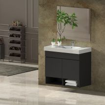 Ensemble de salle de bain nebari 2 portes ou un tiroir au choix- Comprend meubles, lavabo et miroir Graphite 80x40Cm avec tiroir