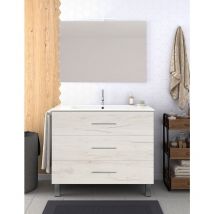 Ensemble de salle de bain Ribera avec 3 tiroirs - 7 couleurs différentes - 15 dimensions - Avec meubles, lavabo et miroir - Blanc Nordique 120x45Cm 1