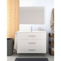 Ensemble de salle de bain Ribera avec 3 tiroirs - 7 couleurs différentes - 15 dimensions - Avec meubles, lavabo et miroir - Blanc 120x45Cm 2 vasques