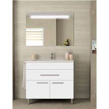 Ensemble de salle de bain Bahia avec 2 portes et 1 tiroir - 7 couleurs différentes - 15 dimensions - Avec meubles, lavabo et miroir - Blanc 90x45Cm