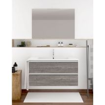 Ensemble de salle de bain Ibiza avec 2 tiroirs - 8 couleurs différentes - 15 dimensions - Avec meubles, lavabo et miroir - Combi (Blanc et Smoky)