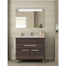 Ensemble de salle de bain Bahia avec 2 portes et 1 tiroir - 7 couleurs différentes - 15 dimensions - Avec meubles, lavabo et miroir - Fresne tea