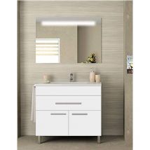 Ensemble de salle de bain Bahia avec 2 portes et 1 tiroir - 7 couleurs différentes - 15 dimensions - Avec meubles, lavabo et miroir - Blanc 80x40Cm