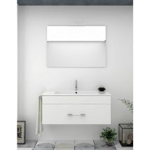 Ensemble de salle de bain suspendu Florence 1 tiroir - 8 couleurs différentes - 14 dimensions - Avec meubles, lavabo et miroir - Blanc 60x45Cm