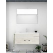 Ensemble de salle de bain suspendu Florence 1 tiroir - 8 couleurs différentes - 14 dimensions - Avec meubles, lavabo et miroir - Blanc Nordique