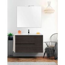 Ensemble de salle de bain suspendu Itaca - 2 tiroirs et une porte - 7 couleurs différentes - 15 dimensions - Avec meubles, lavabo et miroir - Chêne