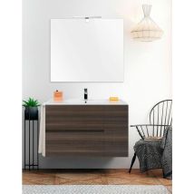 Ensemble de salle de bain suspendu Itaca - 2 tiroirs et une porte - 7 couleurs différentes - 15 dimensions - Avec meubles, lavabo et miroir - Fresne