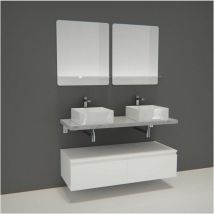 Meuble de Salle de Bain WILL - Plan suspendu 120 cm + Equerres + Meubles tiroir + Vasques + Miroirs