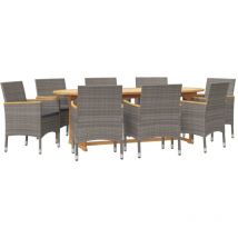 Ensemble à manger de jardin 9 pcs avec coussins Gris vidaXL