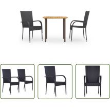 Versaillesfr - inlife Ensemble de salle à manger de jardin 3 pcs Résine tressée Noir