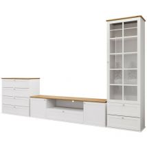 Ensemble de salon Comfivo Z107 , Avec table de tv, Avec des équipements supplémentaires, Parties séparées, Stratifié, Verre trempé, mdf