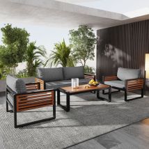 Ensemble de salon de jardin avec cadre en fer galvanisé,Table à manger 4 pièces,1 x canapé 2 places,2 x chaises simples,1x table