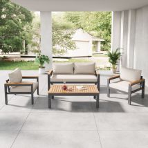 Ensemble de salon de jardin en bois d'acacia,cadre en fer galvanisé,Table à manger 4 pièces,1 x canapé 2 places,2 x chaises simples,1x table,Beige