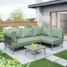 Okwish - Ensemble de salon de jardin en fer, ensemble de meubles de jardin en corde verte, ensemble de meubles de jardin en forme de l, ensemble de