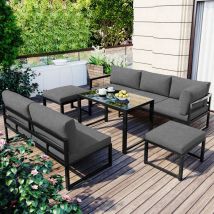 Ensemble de Salon de Jardin Extérieur 6-7 places,Sièges en aluminium,Chaise longue,Dossier réglable,Gris
