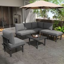 Keepbuying – Ensemble De Salon De Jardin 5-6 Places En Corde – Cadre En Fer Galvanisé – Pieds Réglables – Confort Optimal Avec Rembourrage 10 Cm – 