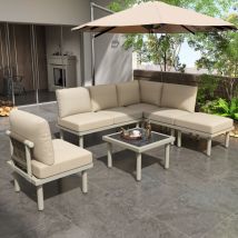Keepbuying – Ensemble De Salon De Jardin 5-6 Places En Corde – Cadre En Fer Galvanisé – Pieds Réglables – Rembourrage Confortable 10 Cm – Facile À 
