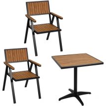 Lot de 2 chaises de jardin + table de jardin HWC-J95 - chaise table - Outdoor - alu aspect bois - noir - teak