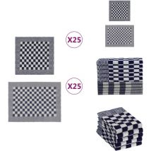 Ensemble de serviettes 50 pcs bleu et blanc coton - Lot De Serviettes - Serviettes De Cuisine - Torchons De Cuisine - Serviettes De Bain - Linge De