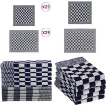 Ensemble de serviettes 50 pcs bleu et blanc coton - Lot De Serviettes - Serviettes De Cuisine - Torchons De Cuisine - Serviettes De Bain - Linge De
