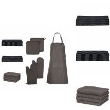Ensemble de serviettes et gants de four porte-pots 15 pcs noir - Ensemble De Serviettes - Serviettes De Cuisine - Torchons - Tablier - Maniques