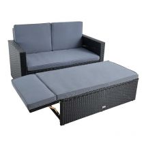 Estexo - Salon de jardin canapé 2 places coffre de rangement tabouret en rotin noir