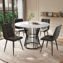 Okwish - Ensemble de table à manger (5 pièces) table à manger ronde avec plateau de table en mdf blanc et pieds en métal noir et 4 chaises de salle à