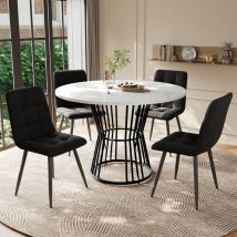 Okwish - Ensemble de table à manger (5 pièces) table à manger ronde avec plateau de table en mdf blanc et pieds en métal noir et 4 chaises de salle à