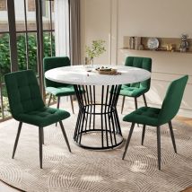 Okwish - Ensemble de table à manger (5 pièces) table à manger ronde avec plateau de table en mdf blanc et pieds en métal noir et 4 chaises de salle à