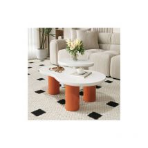 Ensemble de table à thé Cloud Leaf, table en MDF laqué grillé et pieds de table en PVC, table à thé combinée blanche et orange, table d'appoint de